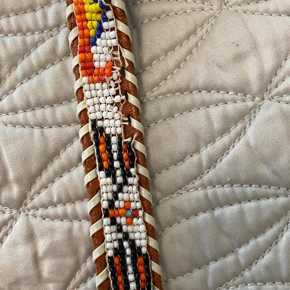 Vintage Beaded Brown Leather Belt - Picture 11 of 16